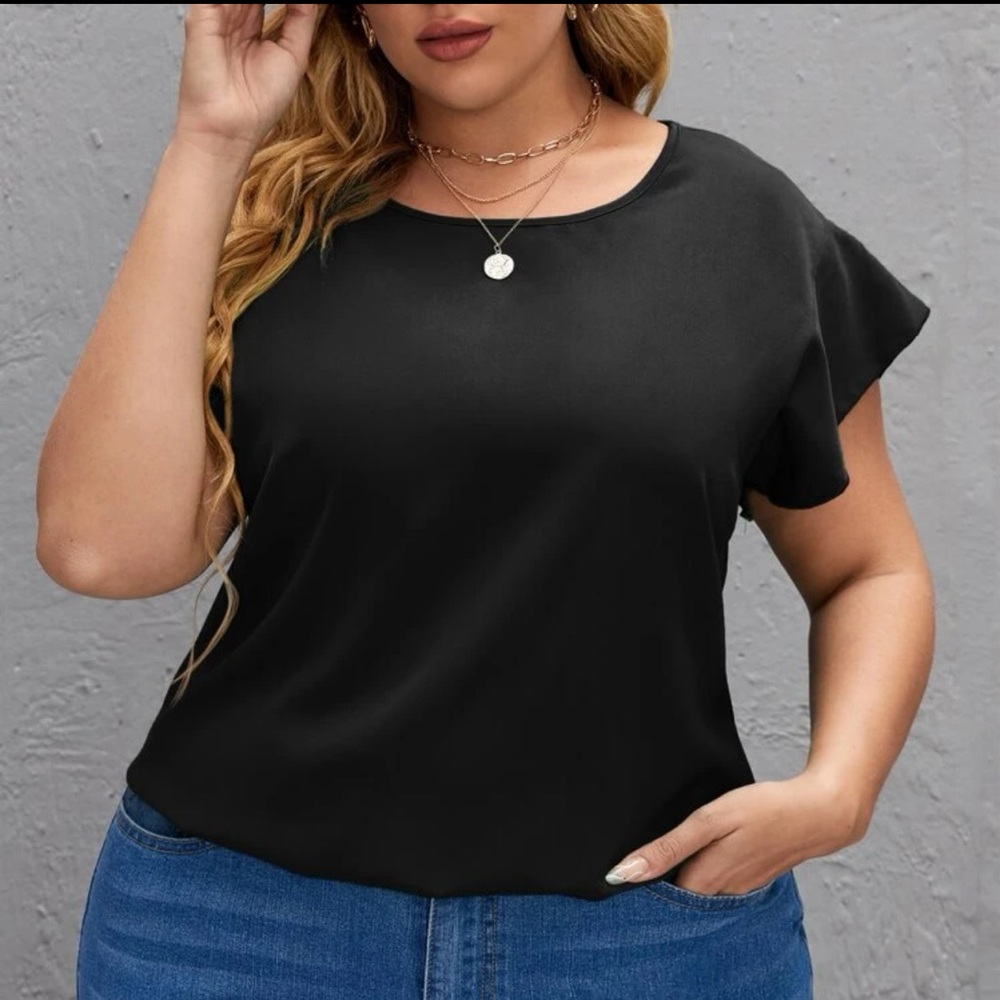 NEW Plus Ruffle Sleeve Keyhole Back Blouse